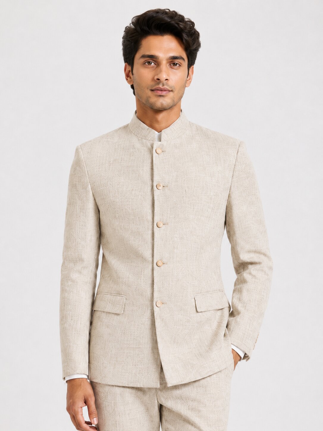 Beige Linen Nehru Suit