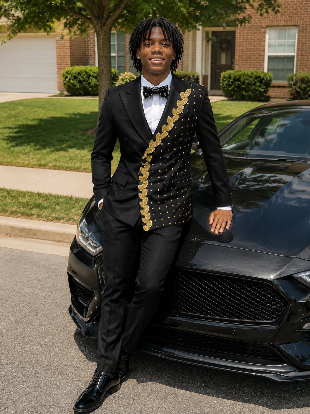 Black Gold 2 Piece Suit Beaded Prom Tuxedo