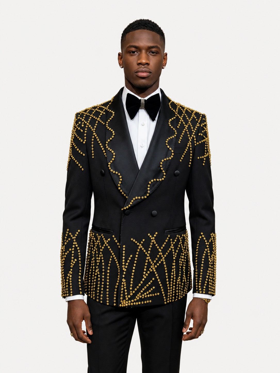 Black Gold Rhinestone Double-Breasted Tuxedo