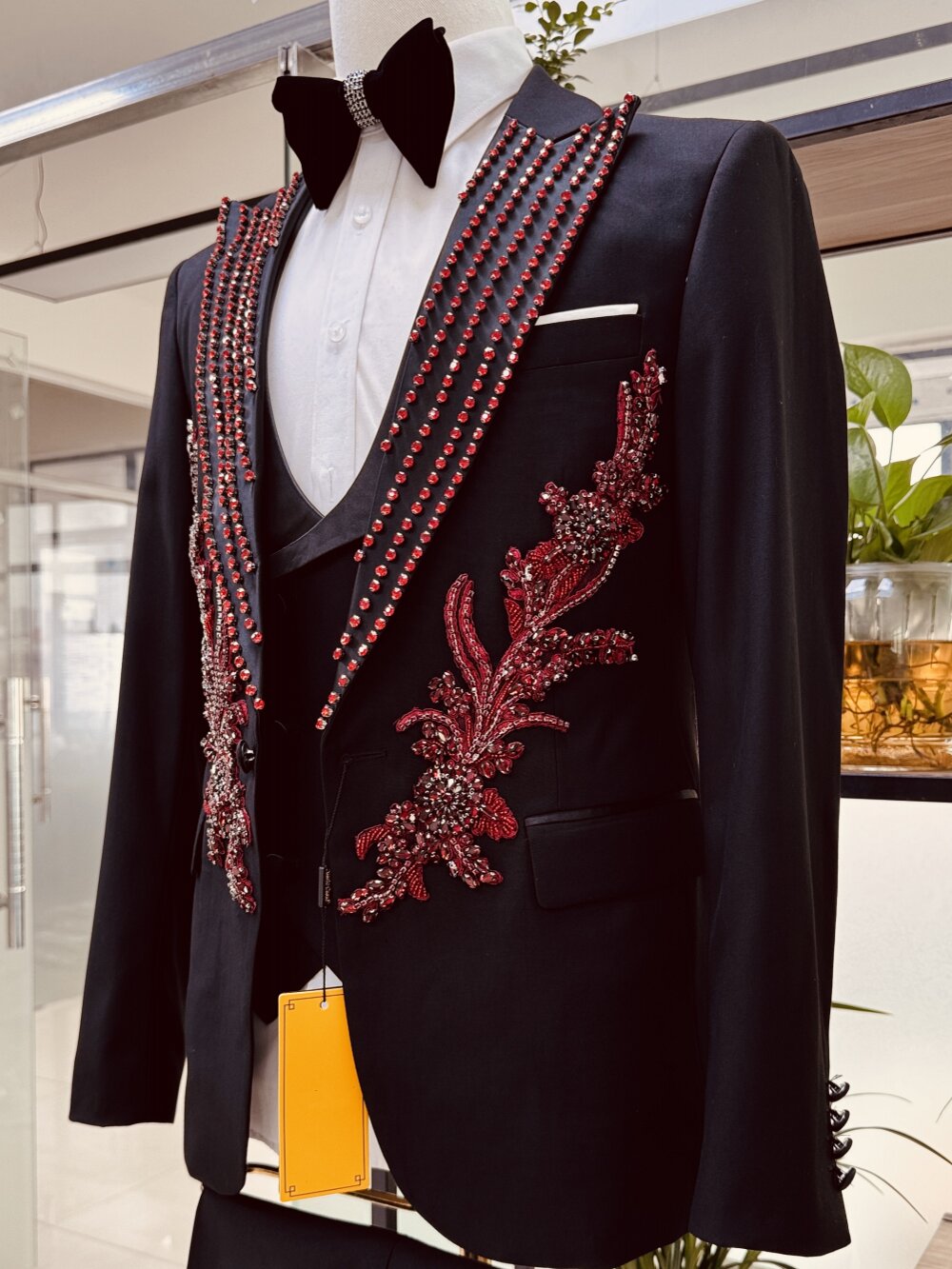Black and Red Rhinestone 3 Piece Suit