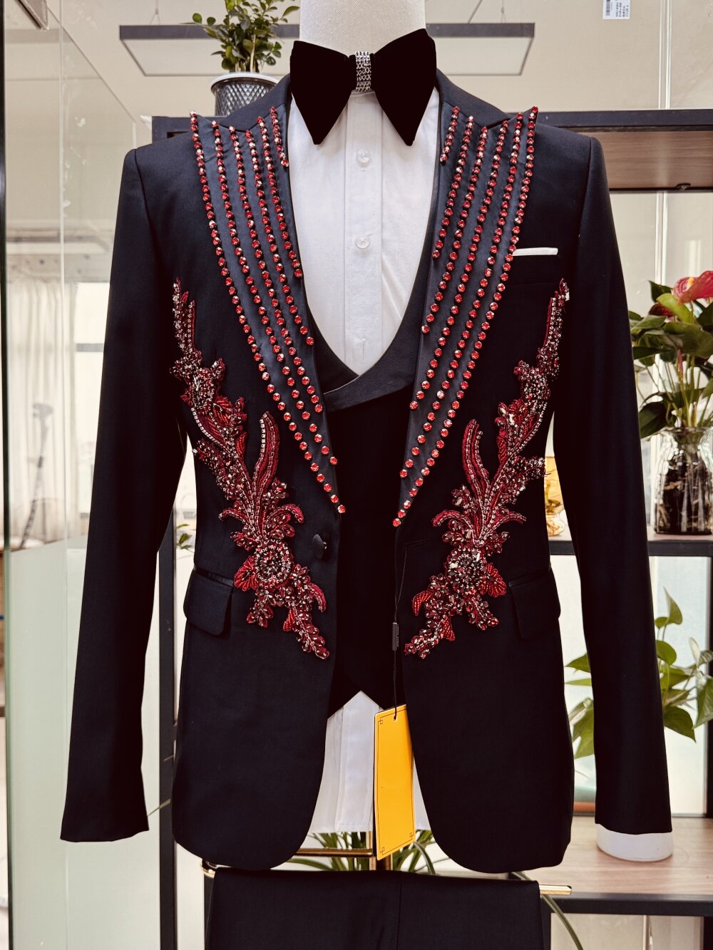 Black and Red Rhinestone 3 Piece Suit