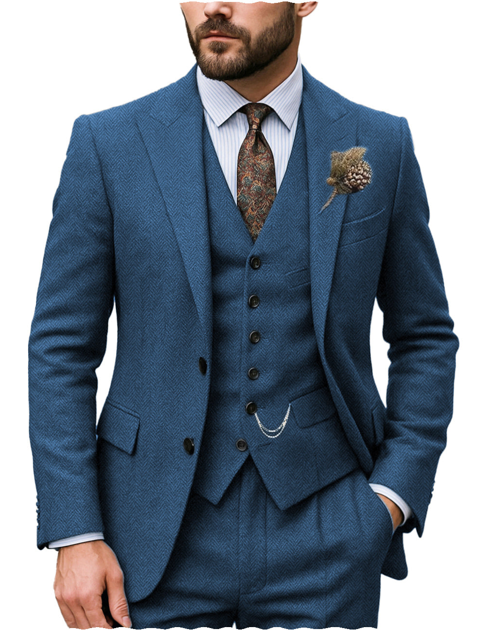 Men's 3-Piece Herringbone Suit Vintage Style
