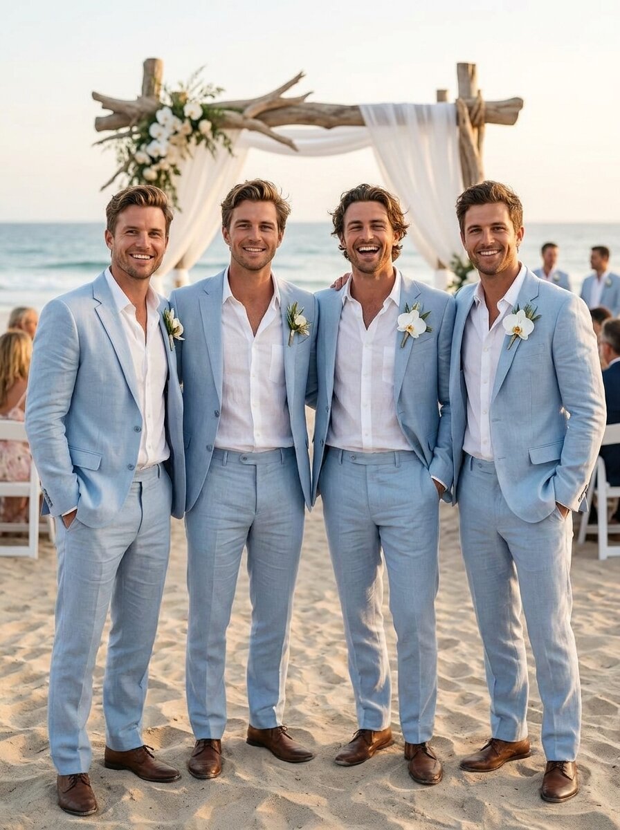 summer beach wedding Groomsmen outfit idea