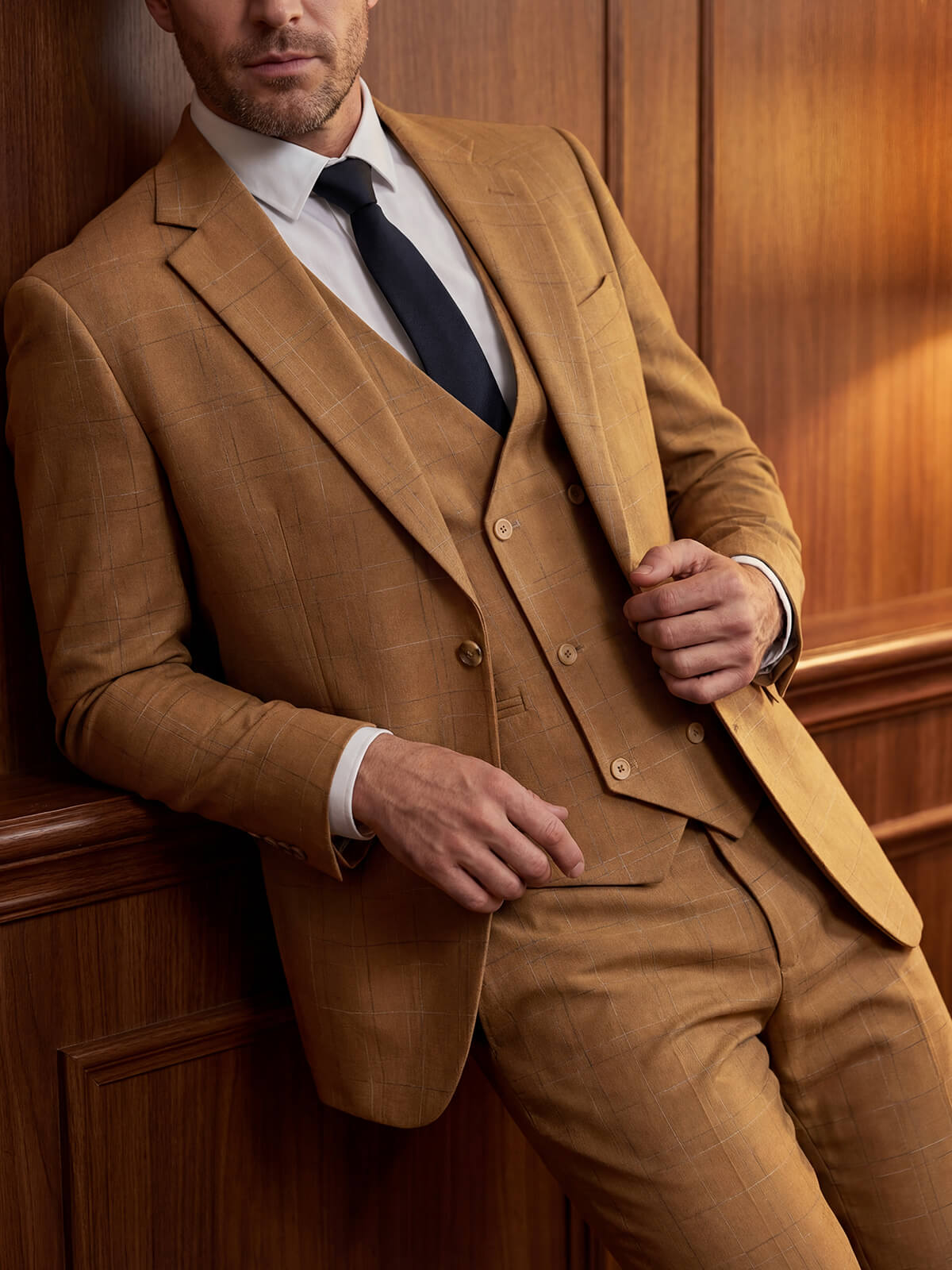 Slim Fit 3PC Check Men's Suit