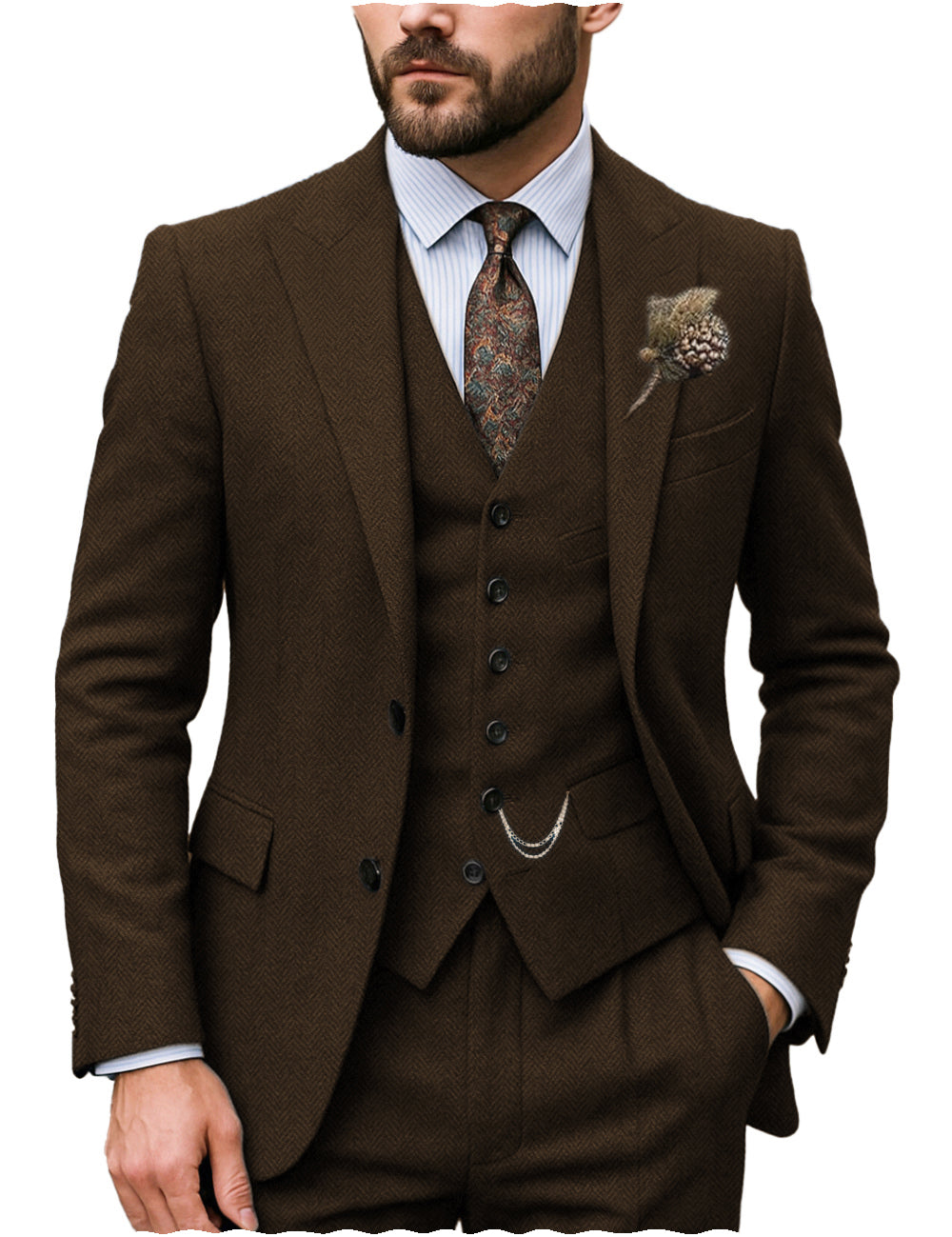 Men's 3-Piece Herringbone Suit Vintage Style