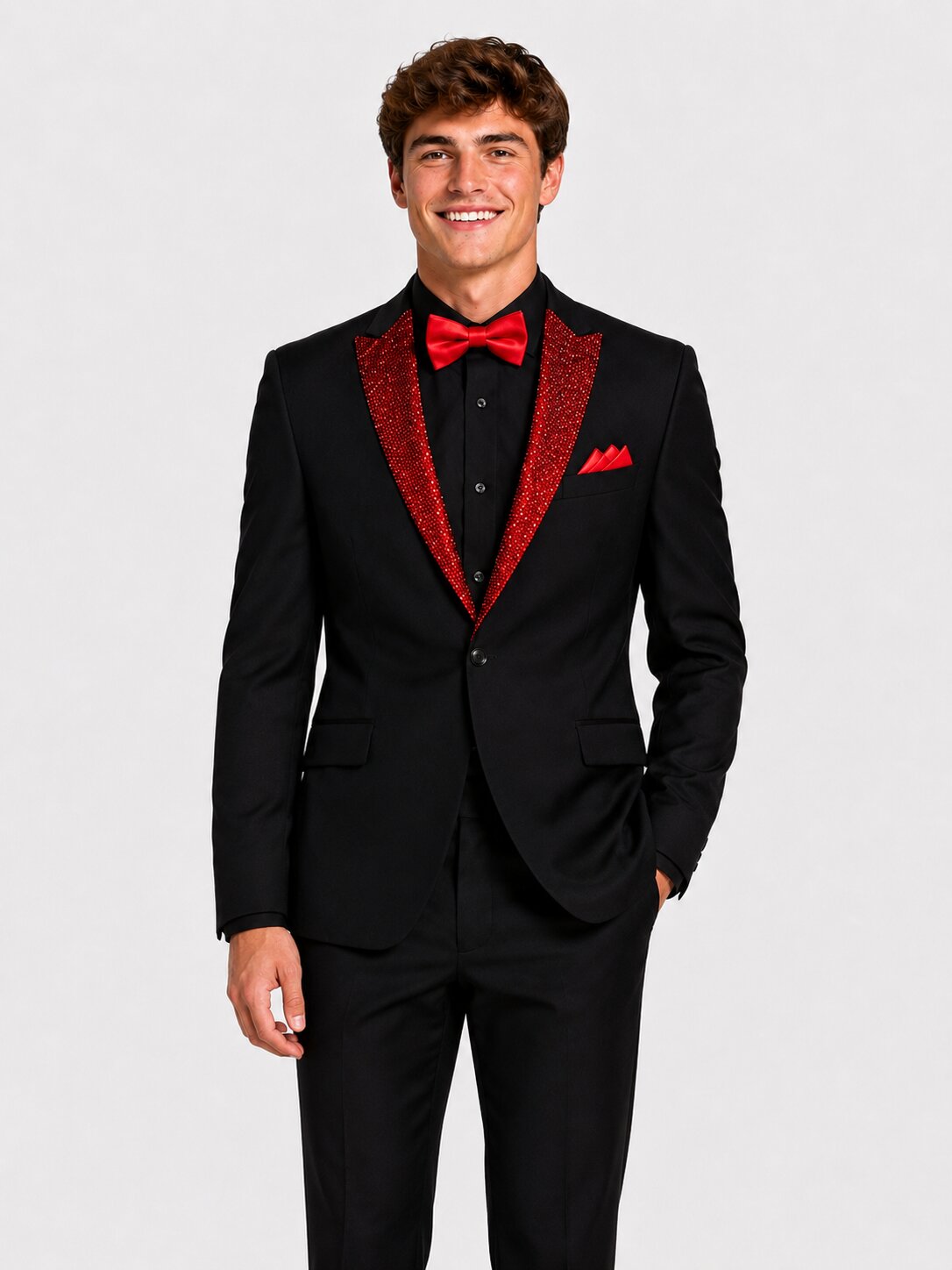 Red and Black Fully Rhinestone Collar Suit