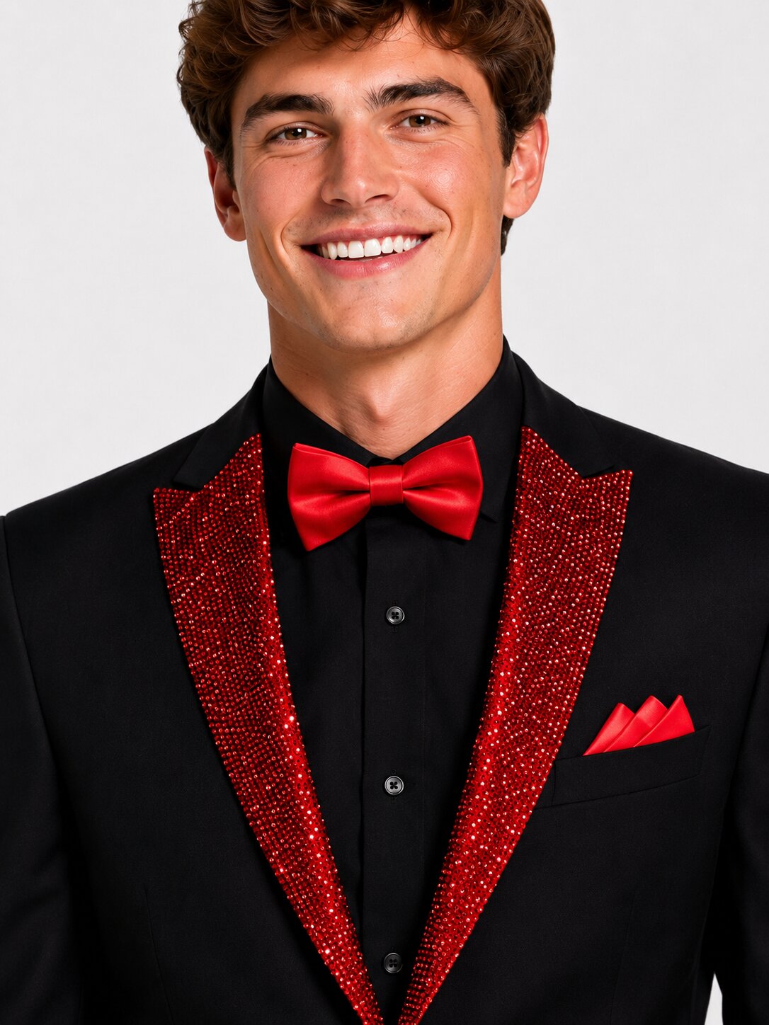 Red and Black Fully Rhinestone Collar Suit