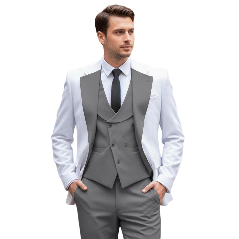 Men's Slim Fit 3-Piece Suits Contrast Neckline