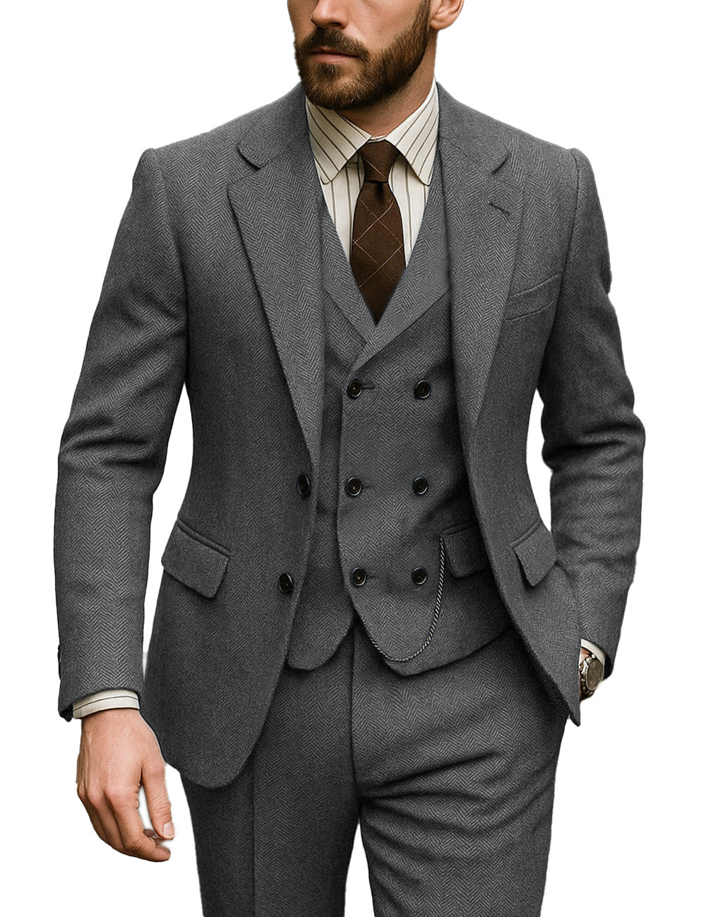 Men's Tweed Herringbone 3 Piece Suit Vintage Style