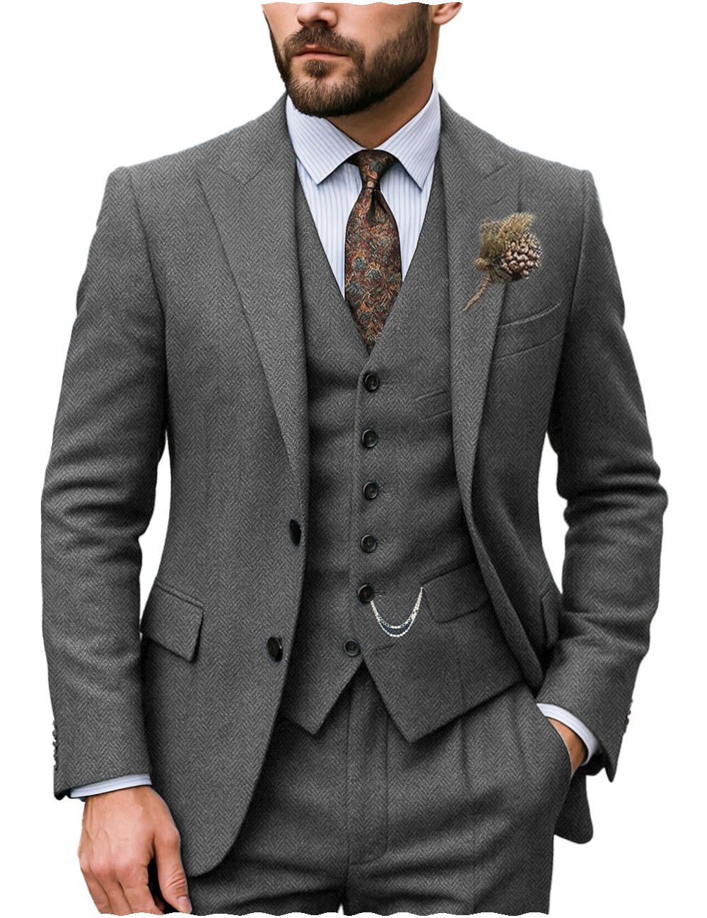 Men's 3-Piece Herringbone Suit Vintage Style