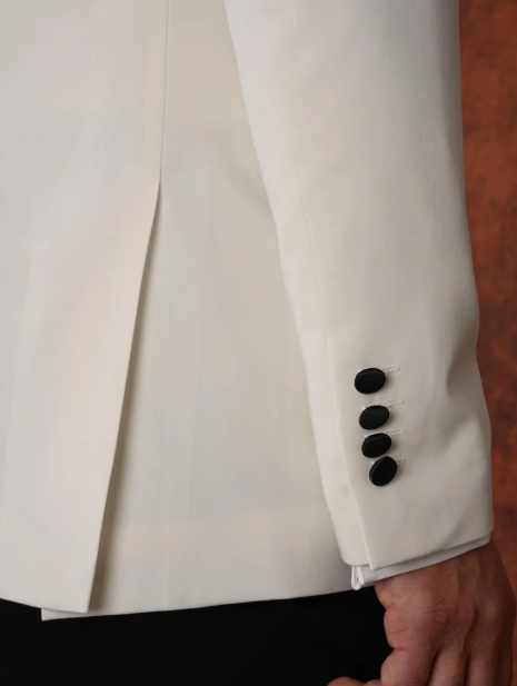 Ivory Double Breasted Tuxedo Black Satin Shawl Lapel Wedding Suit