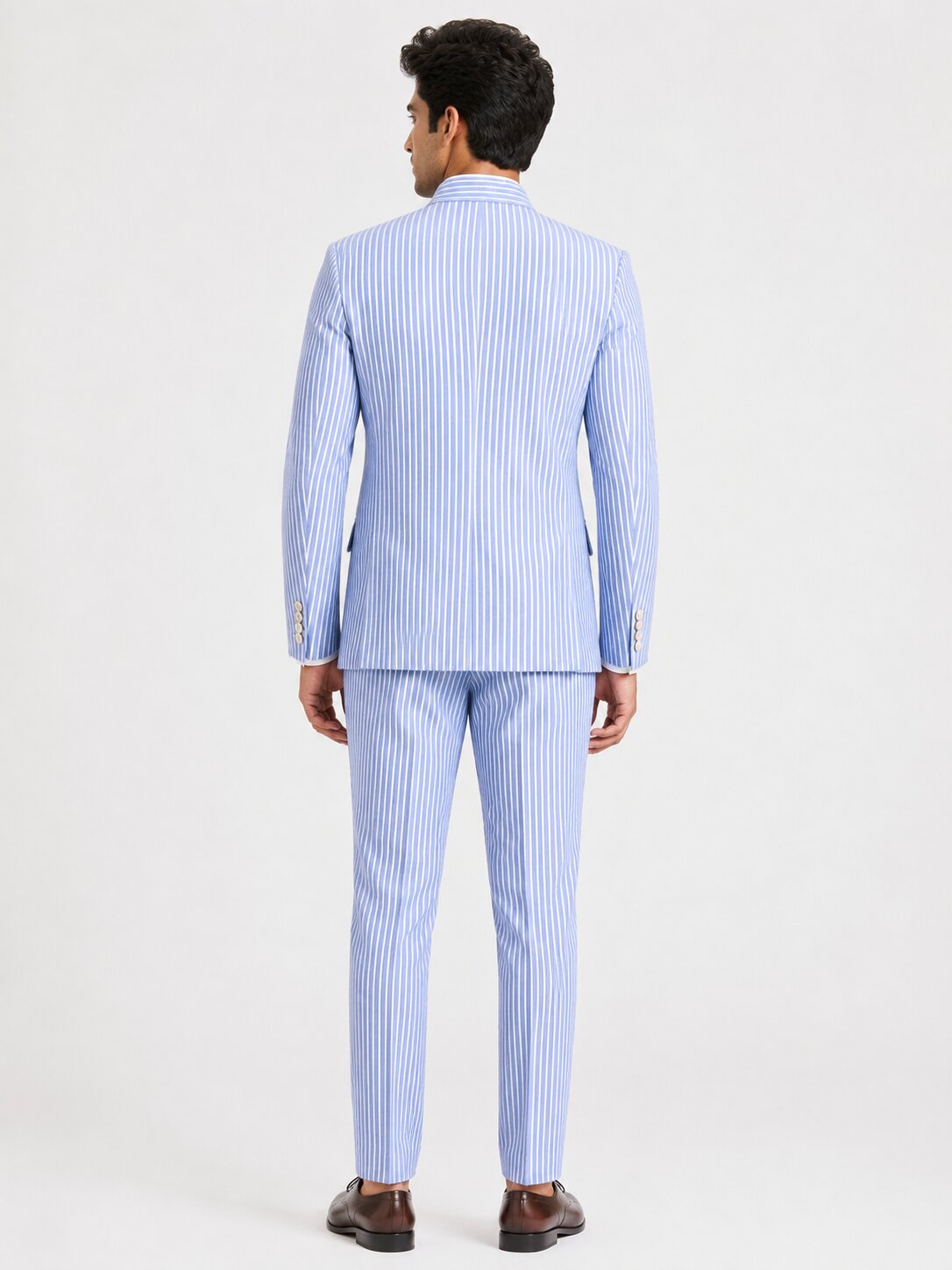 Light Blue Seersucker Nehru Suit