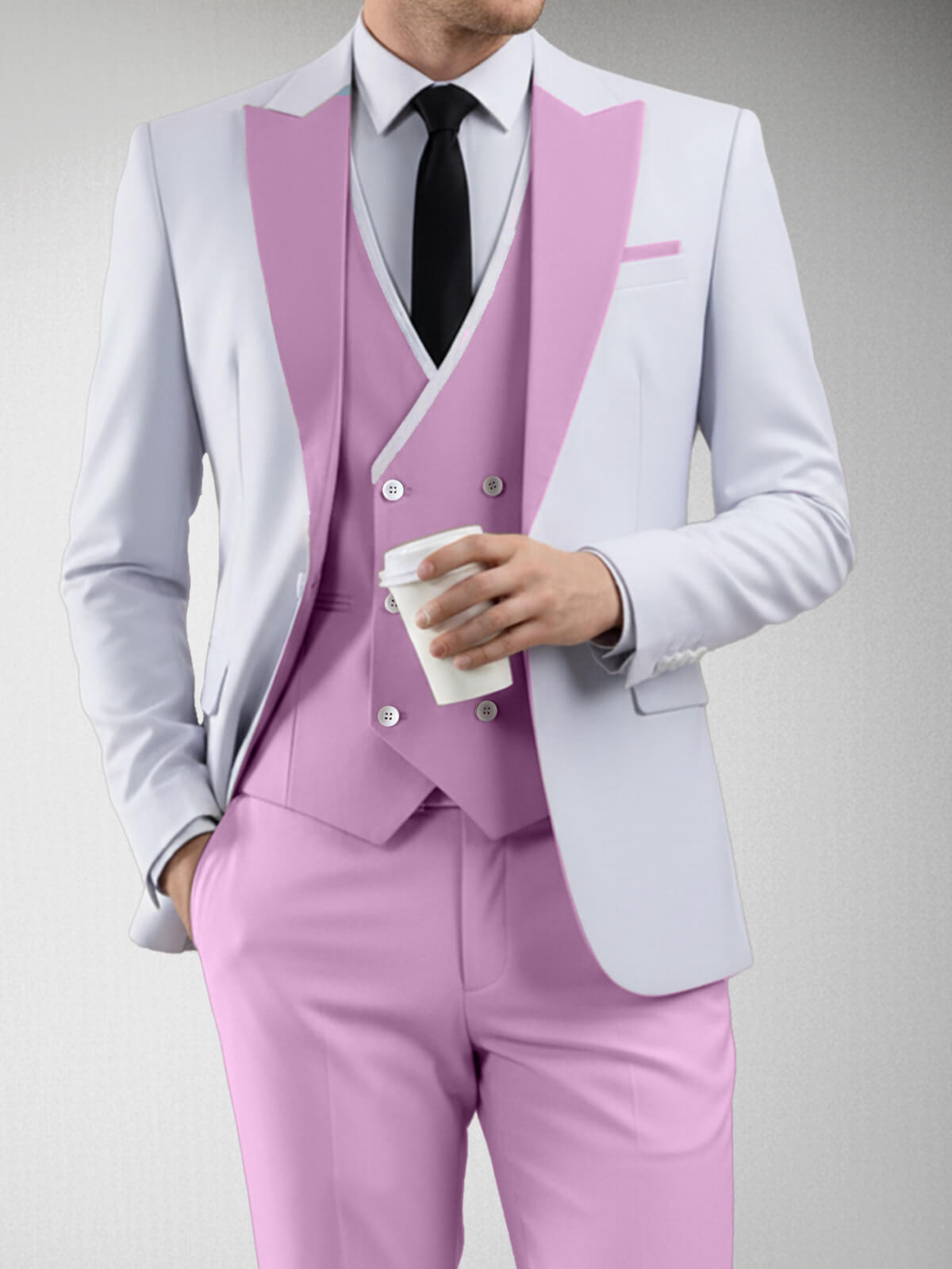 Men's Slim Fit 3 Piece Suit Fashion Contrast Style
