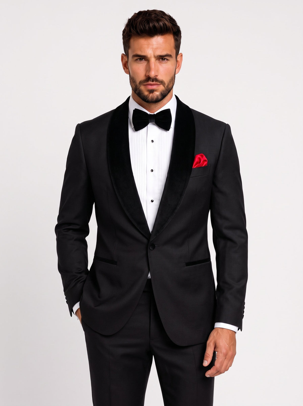 Men’s Black Tuxedo with Velvet Shawl Lapel for Weddings & Prom