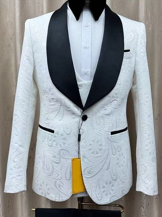 Men’s White Tuxedo with Black Shawl Lapel