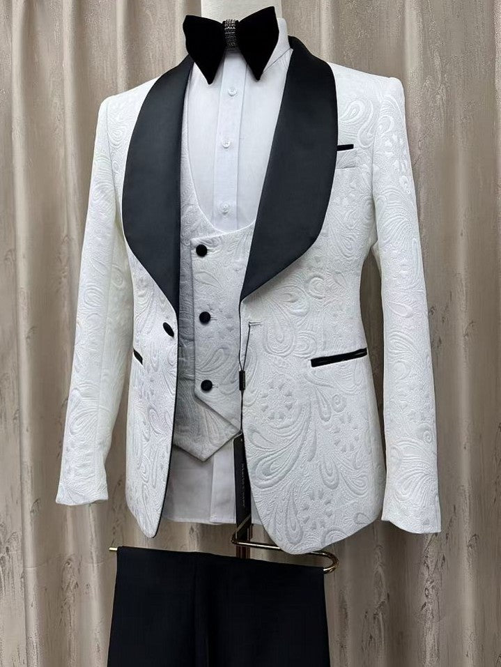 Men’s White Tuxedo with Black Shawl Lapel