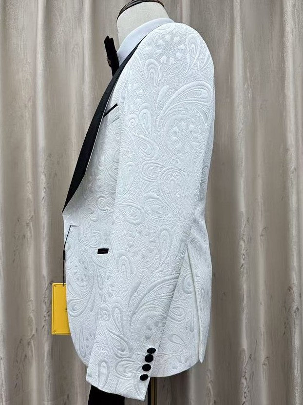 Men’s White Tuxedo with Black Shawl Lapel