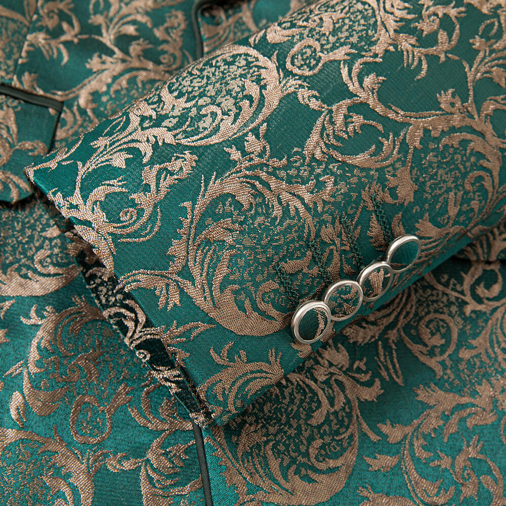 Men's 3 Piece Vintage Style Gold Damask Jacquard Suit