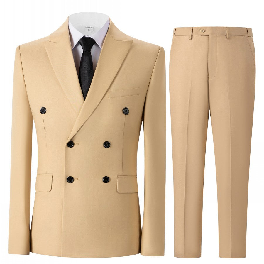 Men's Regular Fit 2 Piece Suit Double Breasted Peak Lapel