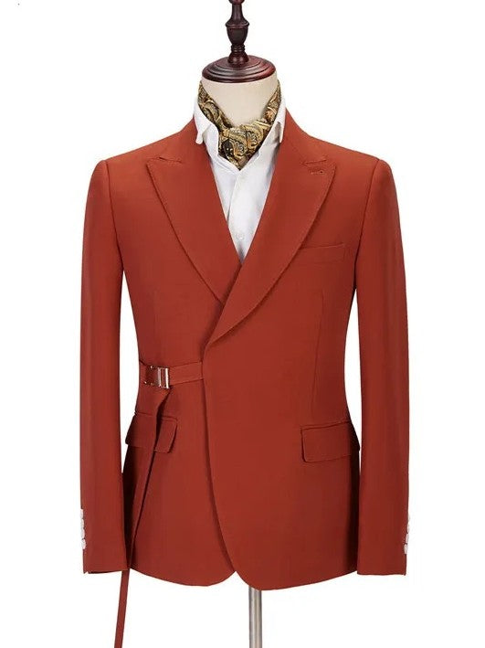 Men’s Asymmetric Peak Lapel Belted 2-Piece Suit