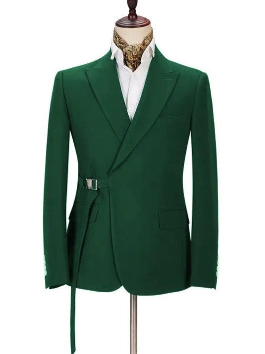Men’s Asymmetric Peak Lapel Belted 2-Piece Suit