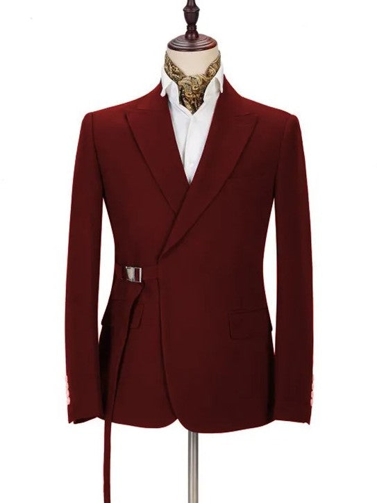 Men’s Asymmetric Peak Lapel Belted 2-Piece Suit