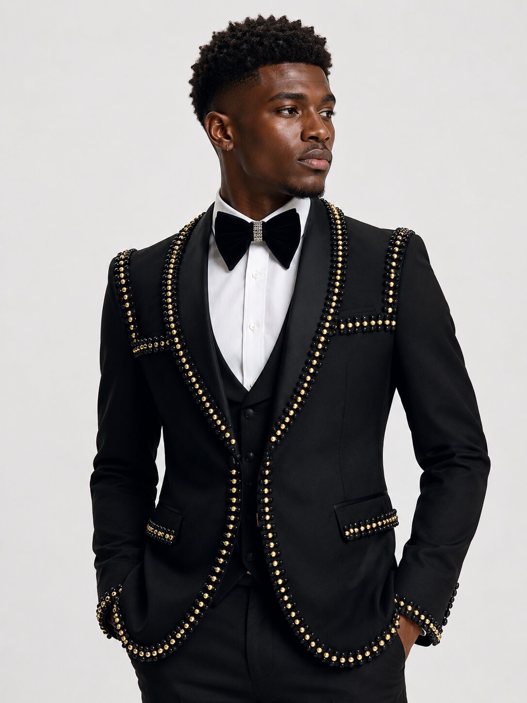 Men’s Beaded Black Prom Tuxedo Suit