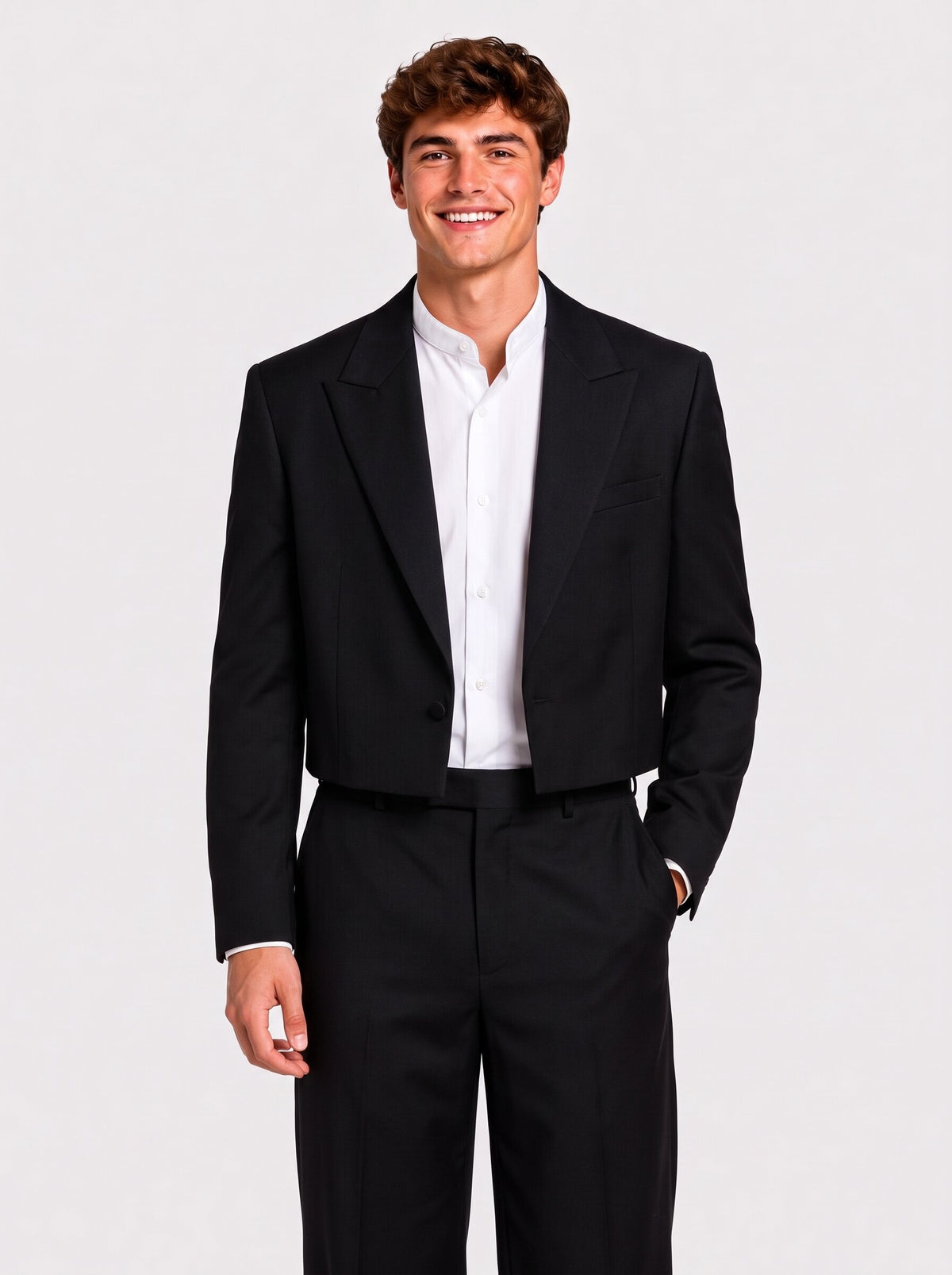 Men’s Black 2-Piece Suit with Cropped Blazer & Wide-Leg Trousers