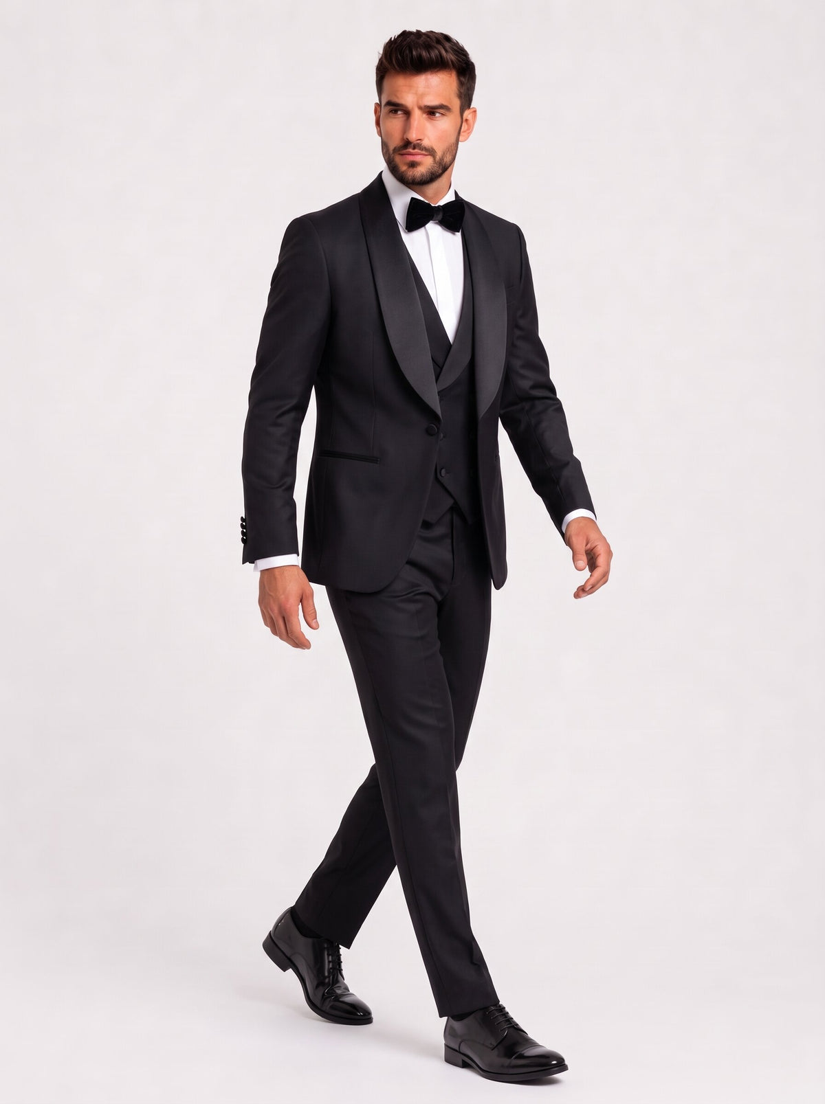 Men's Black 3-Piece Shawl Lapel Tuxedo Suit