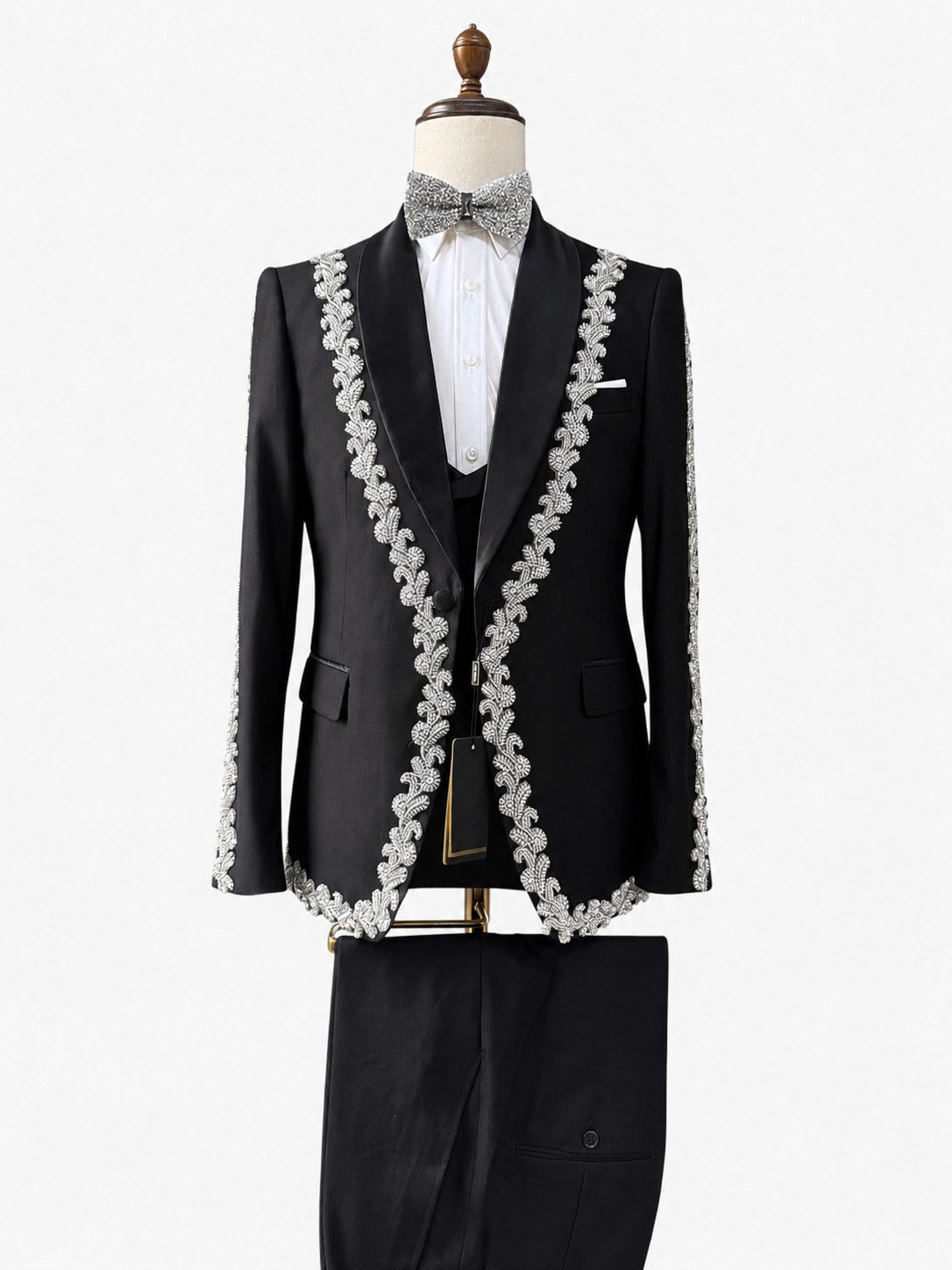 Men’s Black Beaded Appliques Tuxedo 3 Piece Suit