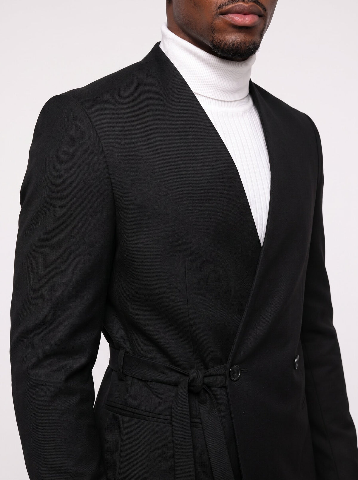 Men’s Lapelless Wrap Suit with Side Tie – 2 Piece