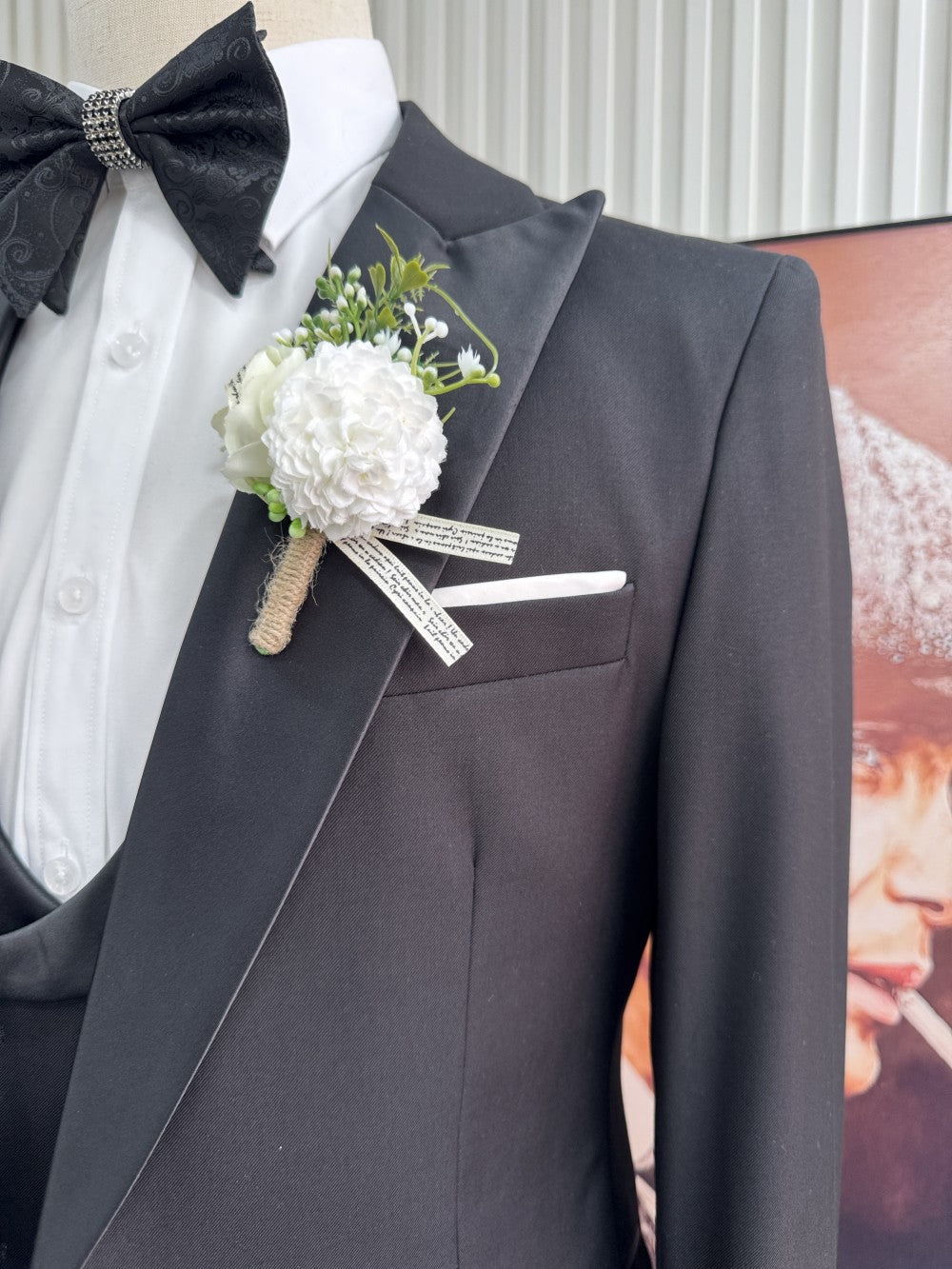 Men’s Black Peak Lapel 3 Piece Tuxedo Suit
