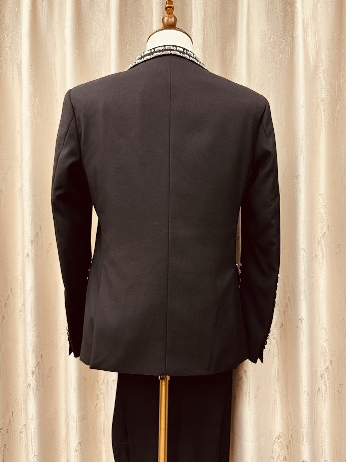 Men’s Black Rhinestone Peak Lapel 3 Piece Tuxedo