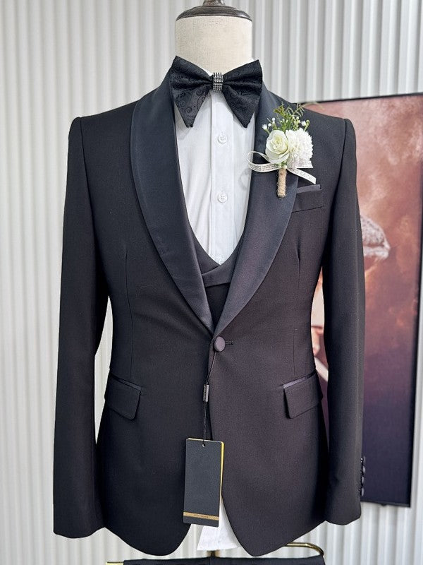 Men’s Black Shawl Lapel Classic Formal Wedding Suit