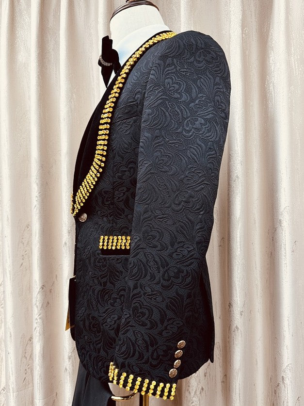 Men’s Black Suit with Gold Rhinestone 3-Piece Wedding Tuxedo