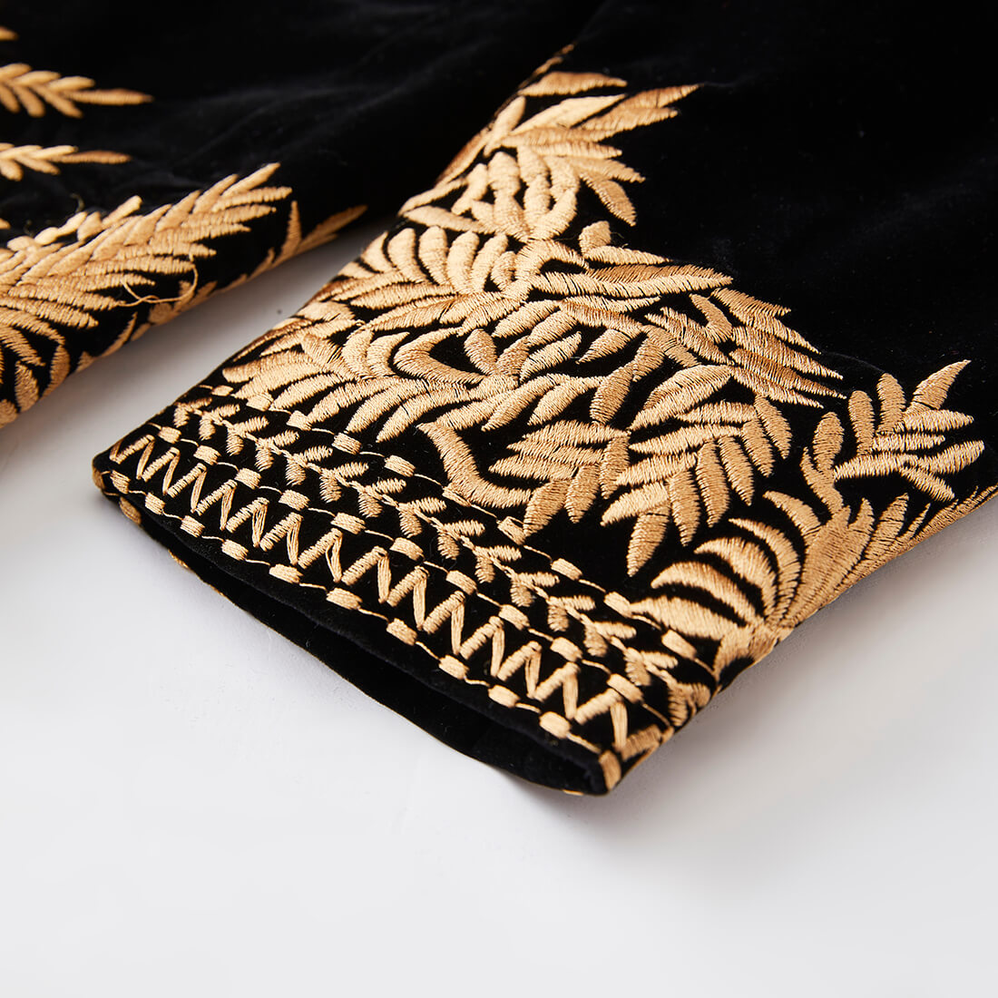 Men’s Black Velvet Blazer with Gold Floral Embroidery