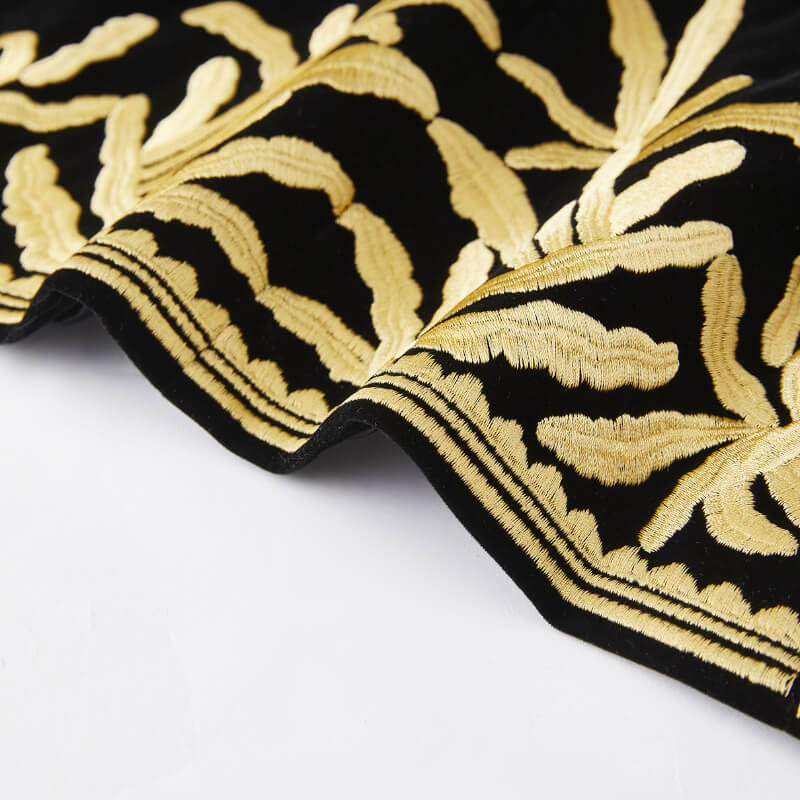 Men’s Black Velvet Blazer with Yellow Gold Leaf Embroidery