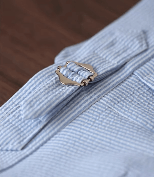 Men’s Blue Striped Seersucker High-Waisted Trousers