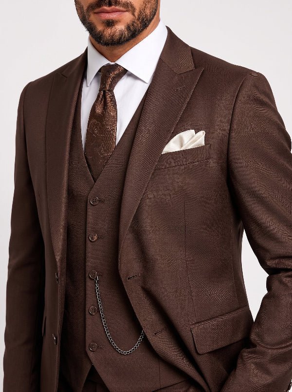 Men’s Brown 3 Piece Suit – Slim Fit Wedding and Business Formal Wear