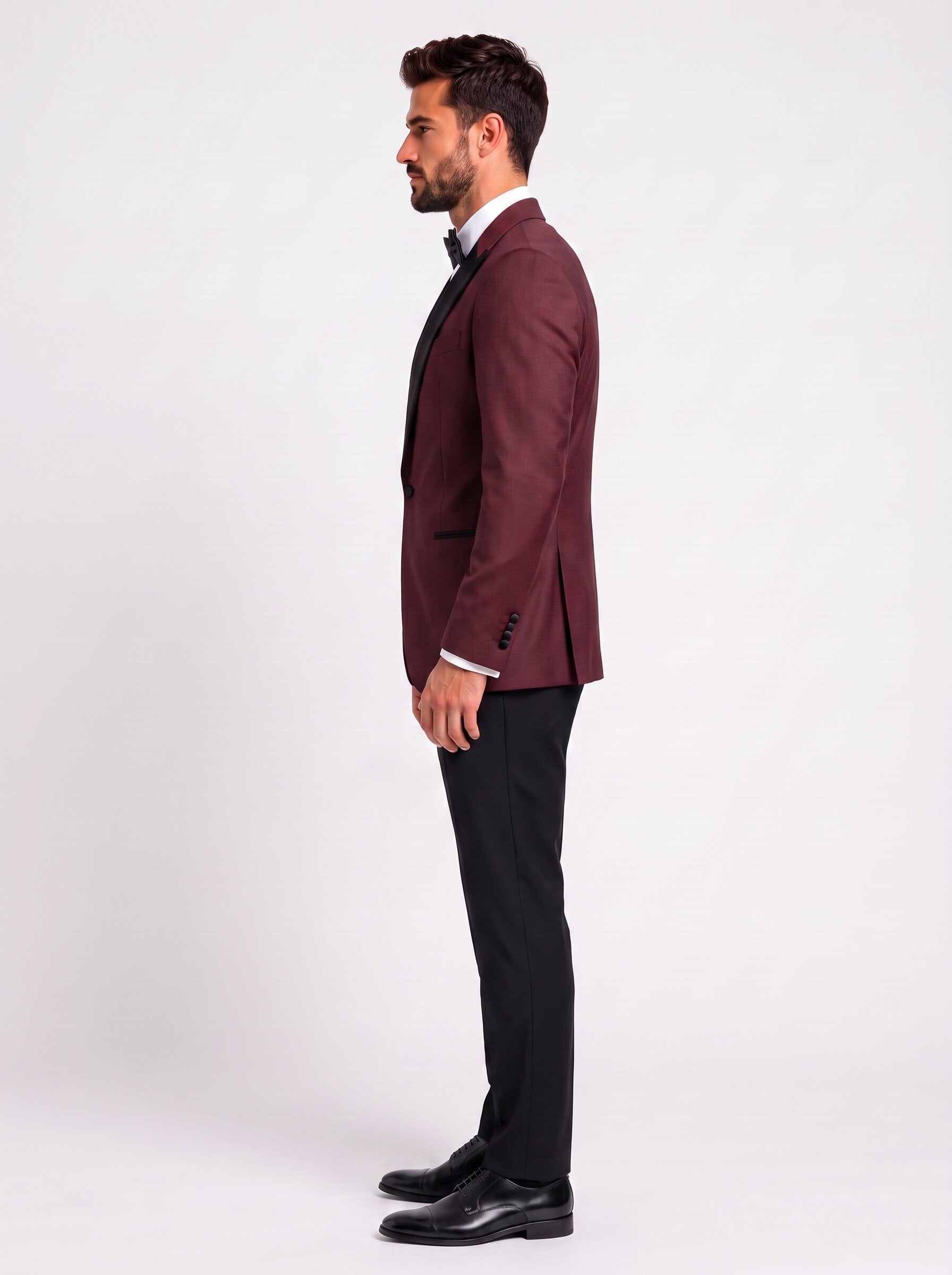Men’s Burgundy & Black 2-Piece Peak Lapel Tuxedo