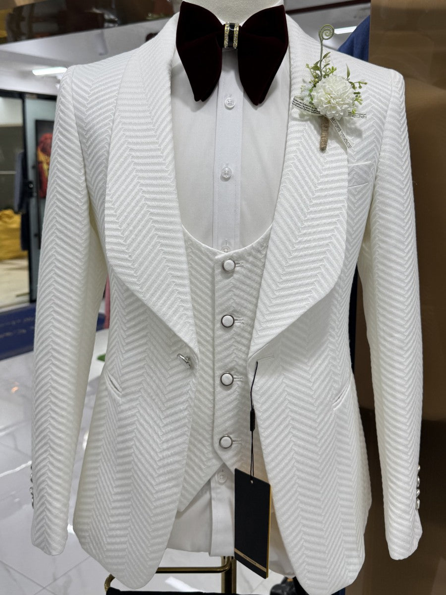 Men's Chevron Textured Shawl Lapel 3 Piece Tuxedo