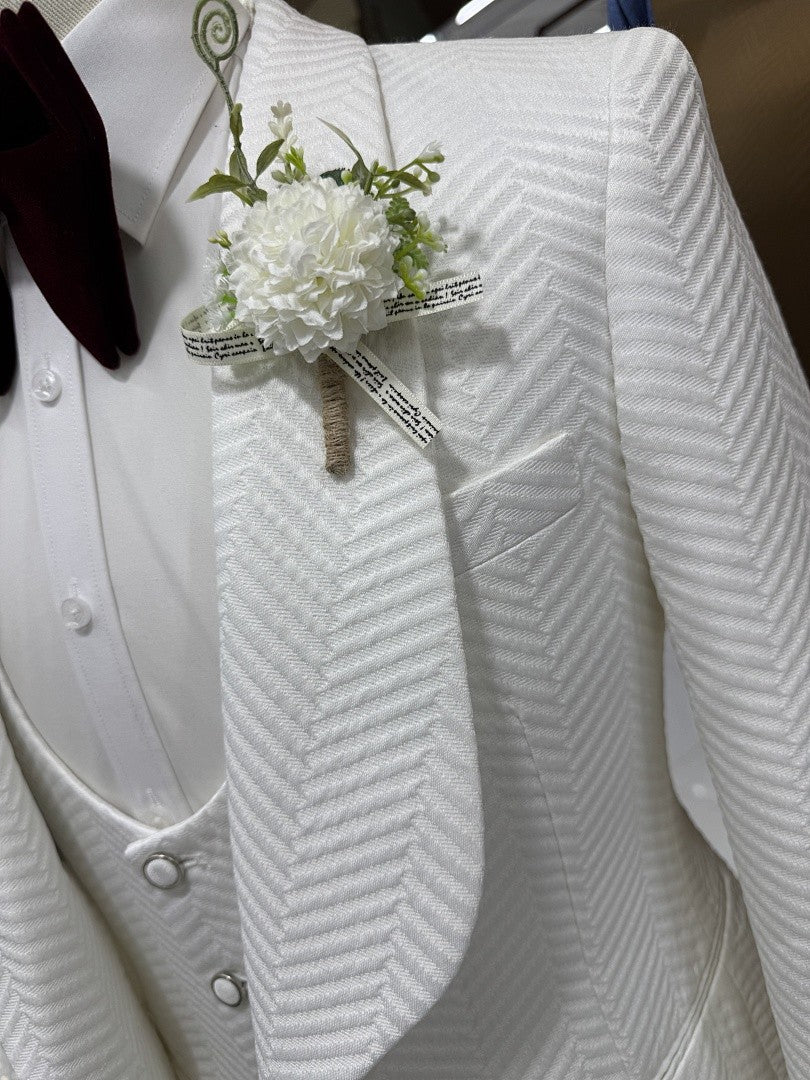 Men's Chevron Textured Shawl Lapel 3 Piece Tuxedo