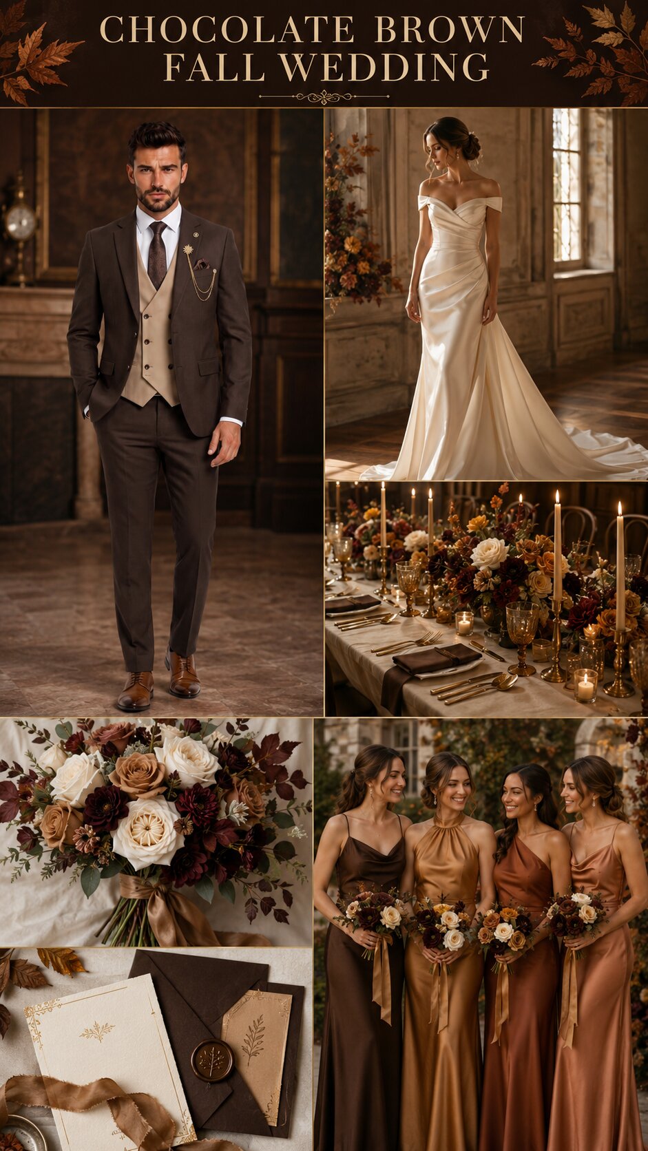 Men's Tuxedo Suit – Chocolate Brown 3 Piece Tuxedo Fall Groom Wedding Formal Suit