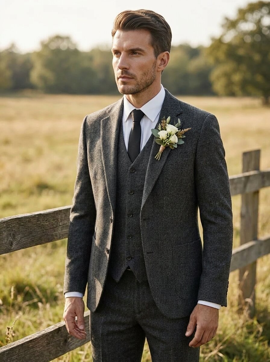 Men's Classic Regular Fit Tweed Suit