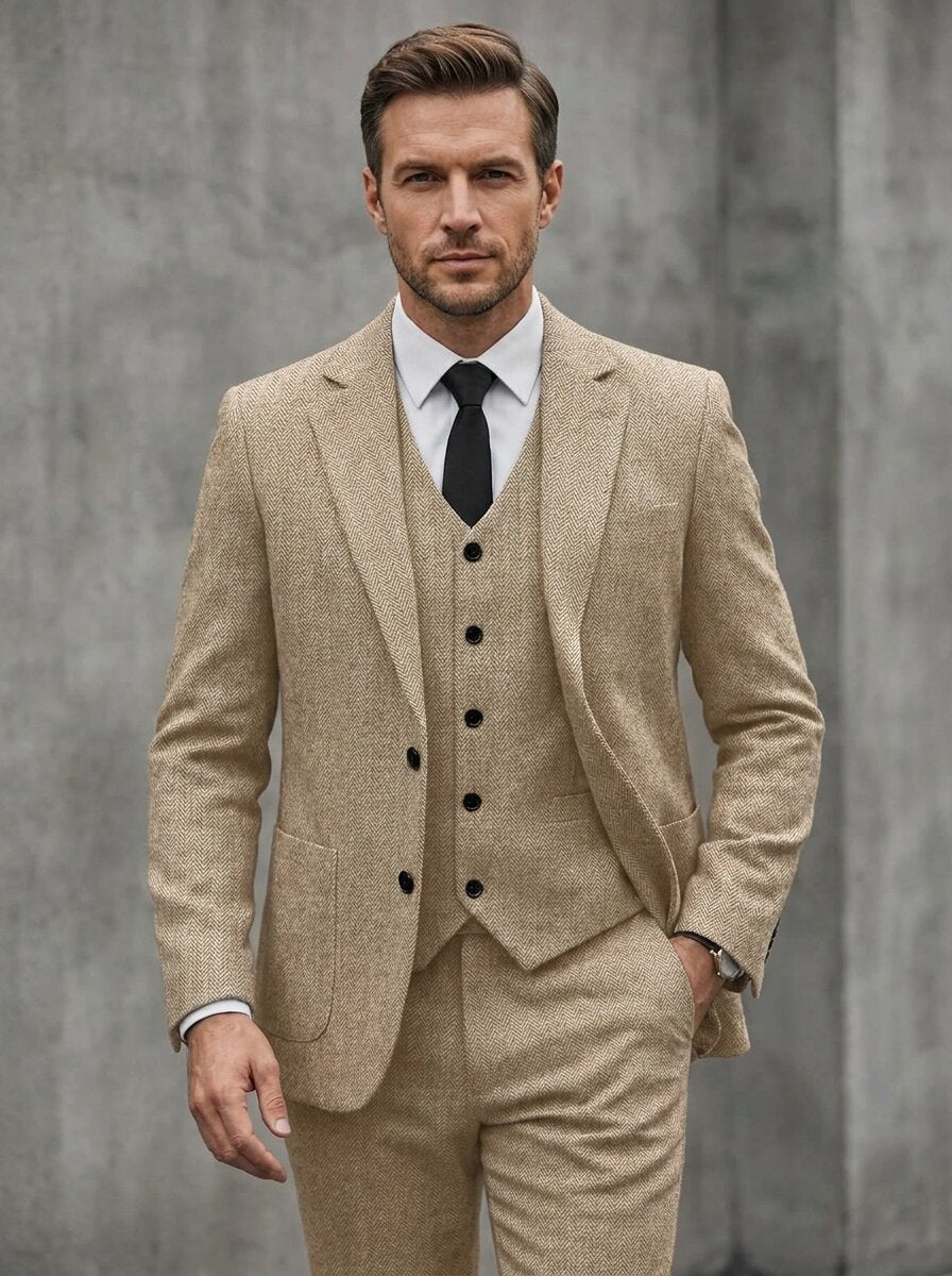 Men's Classic Regular Fit Tweed Suit