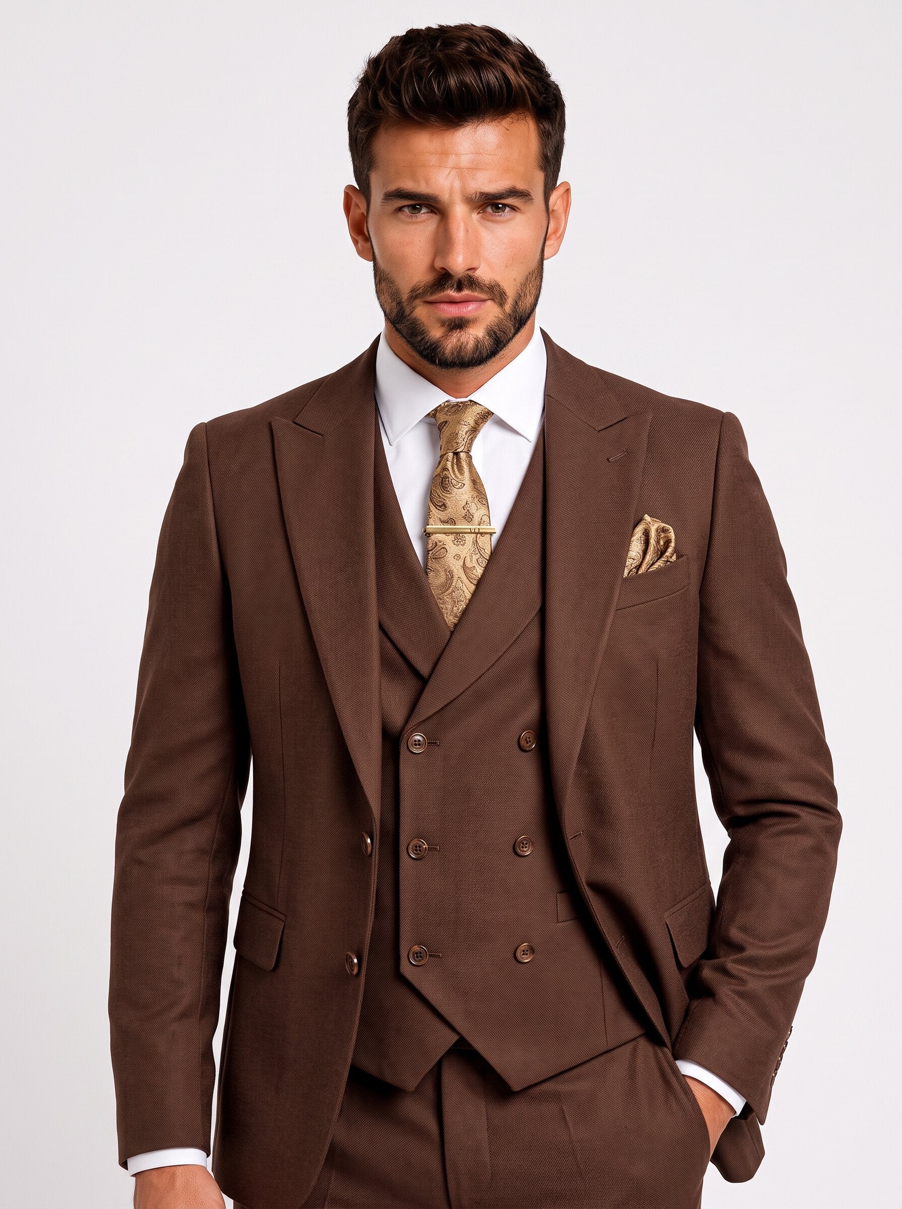 Men’s Brown 3 Piece Wedding Suit