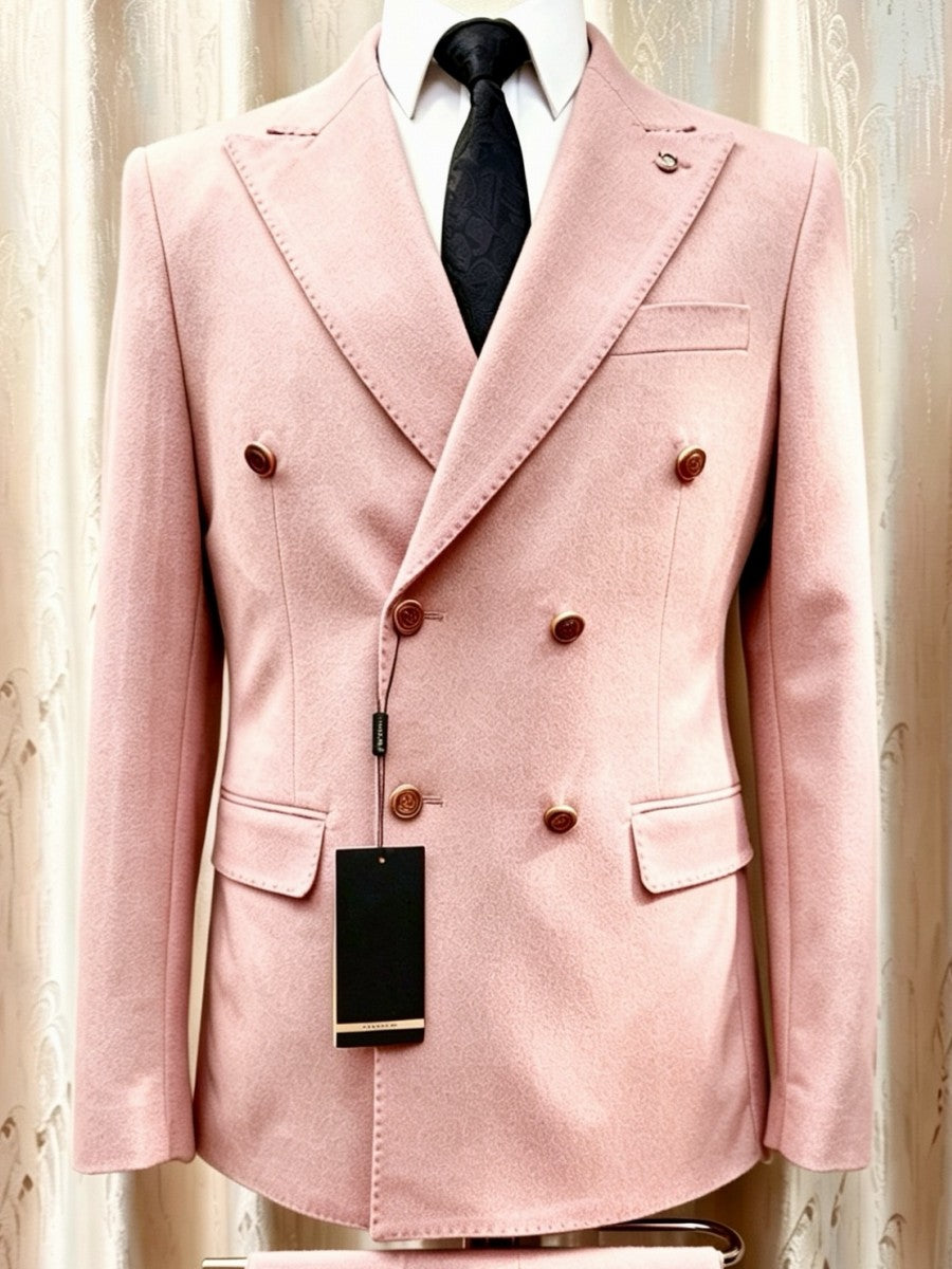 Men's Double Breasted Peak Lapel 2 Piece Suit