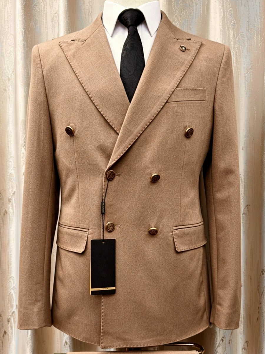 Men's Double Breasted Peak Lapel 2 Piece Suit