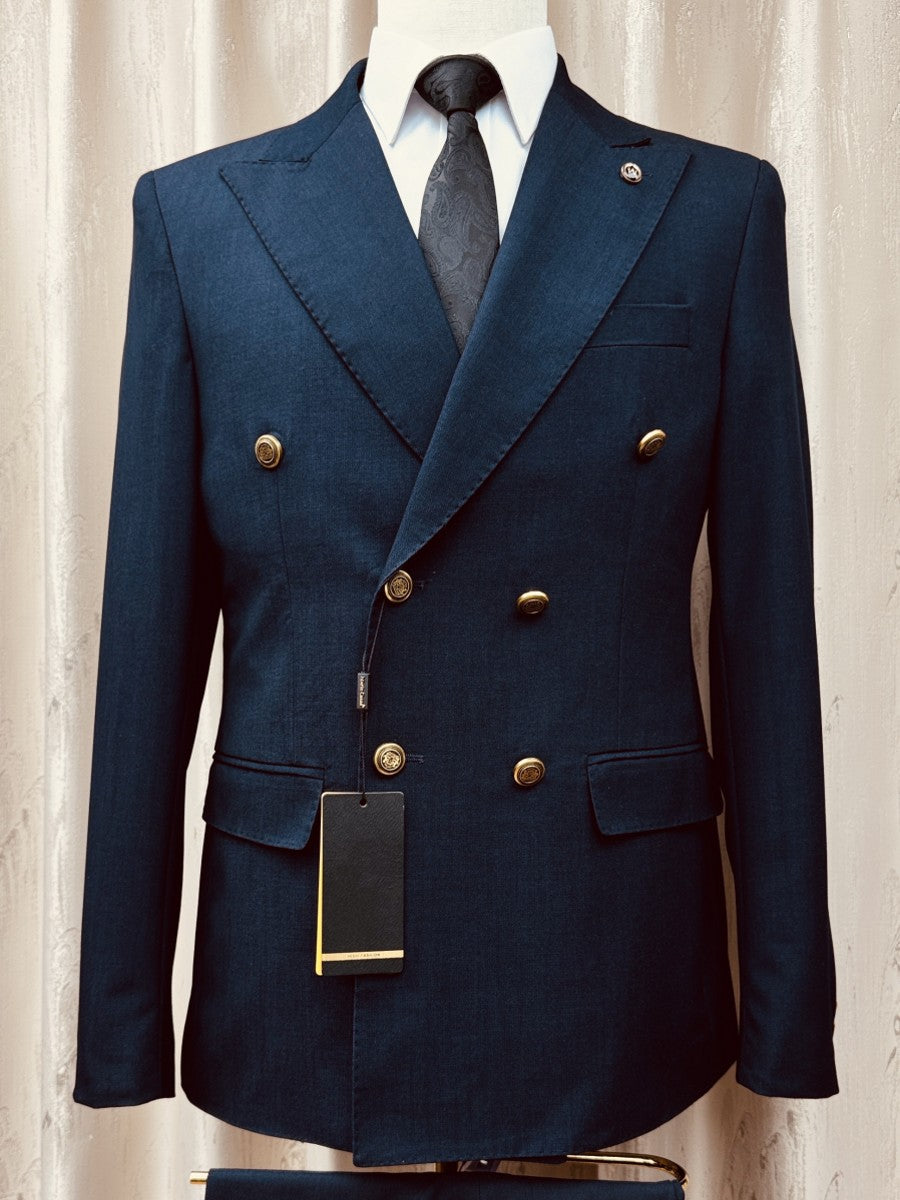 Men's Double Breasted Peak Lapel 2 Piece Suit