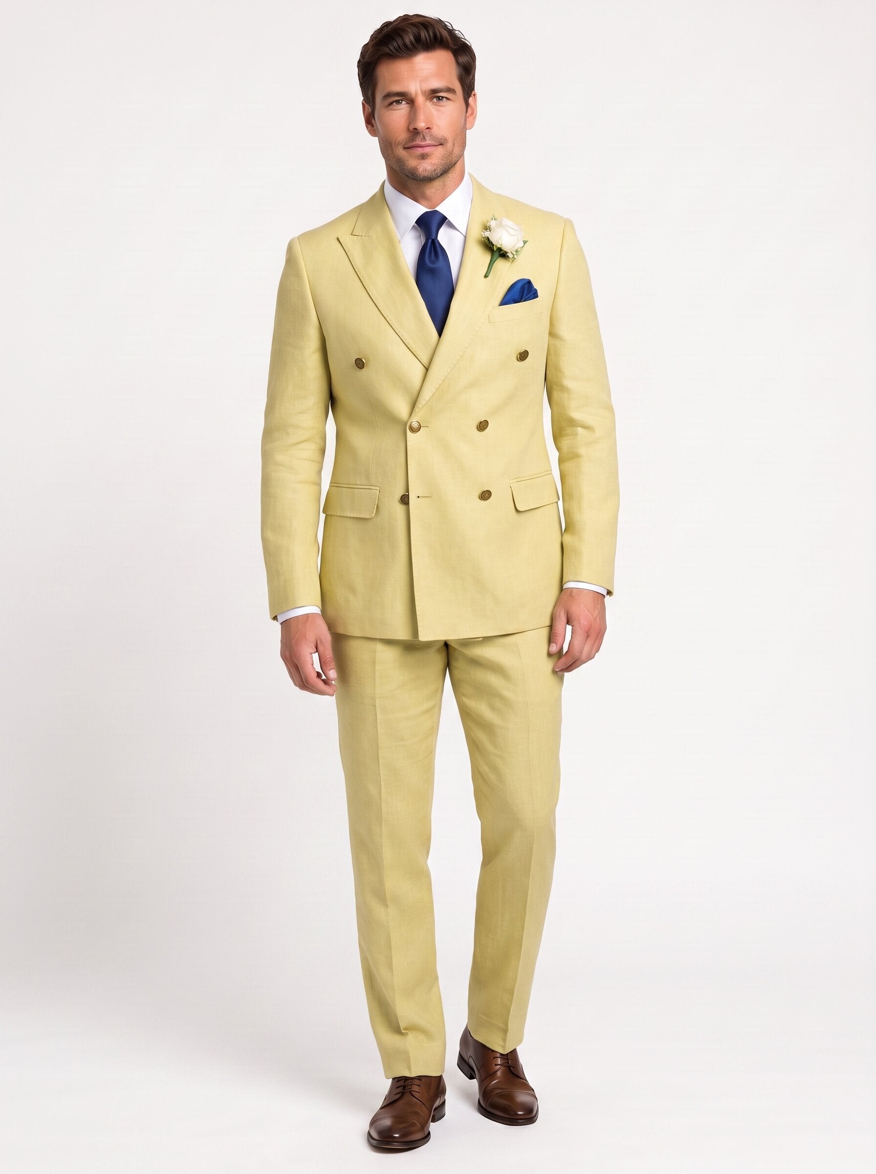 Men's Double Breasted Peak Lapel 2 Piece Suit